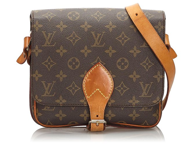 AUTHENTIC LOUIS VUITTON MONOGRAM CARTOUCHIERE MM LEATHER STRAP SHOULDER BAG