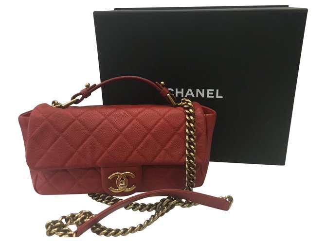 Chanel Bolsas Vermelho Couro  ref.172394