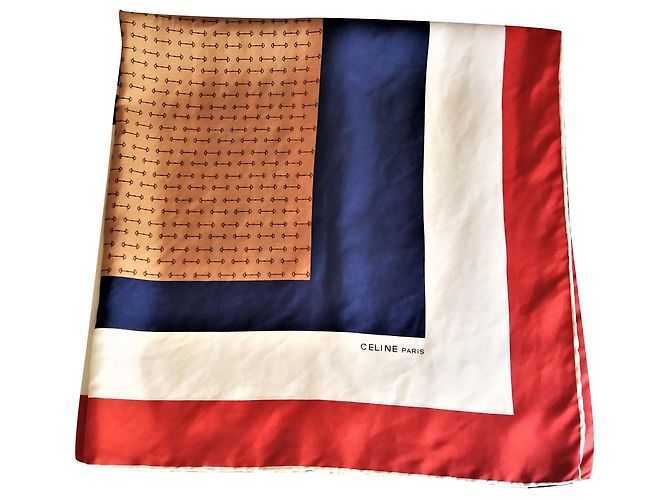 Autre Marque Foulard en soie Celine Bleu Marine Rouge Beige Multicolore