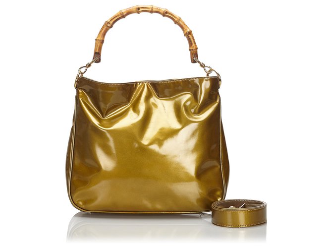 Gucci Yellow Bamboo Patent Leather Shoulder Bag Wood  ref.172511