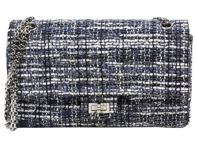 Chanel 2.55 lined flap Blue Tweed  ref.172632