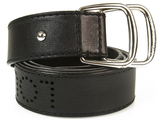 Louis Vuitton Black Perforated Monogram Belt silvertone tonguless buckle 40/100 Leather  ref.172642