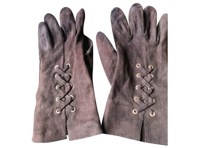 Leather gloves Yves Saint Laurent Dark brown Deerskin  ref.172811