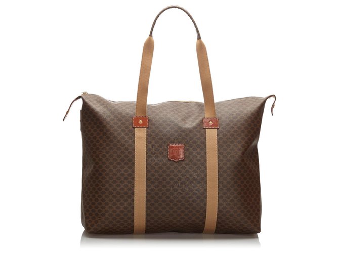 Céline Celine Brown Macadam Travel Bag Dark brown Leather Plastic  ref.172880