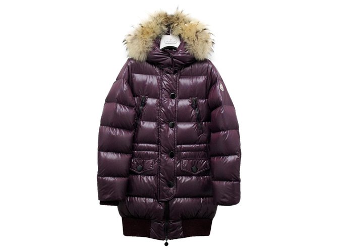 Moncler Fur Trim Long down Jacket Purple Polyamide  ref.173000