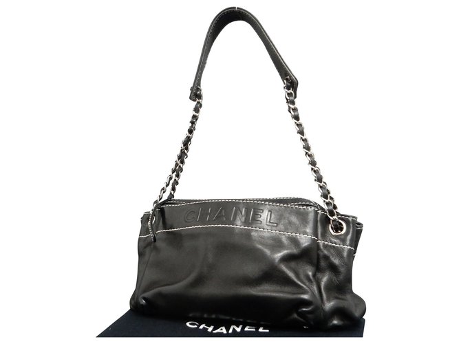 Chanel Cadeia Bolsa De Ombro Preto Couro  ref.173029