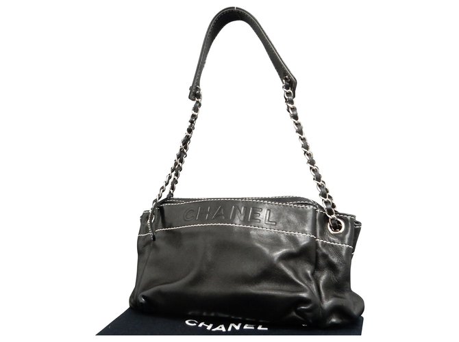 Bolso de hombro con cadena Chanel Negro Cuero  ref.173029