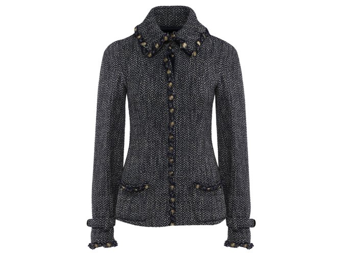 Chanel Dunkelblaue Tweed-Jacke mit Nieten  ref.173174