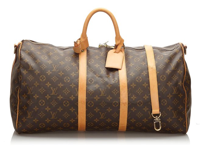 Louis Vuitton Brown Monogram Keepall Bandouliere 55 Leather Cloth  ref.173209