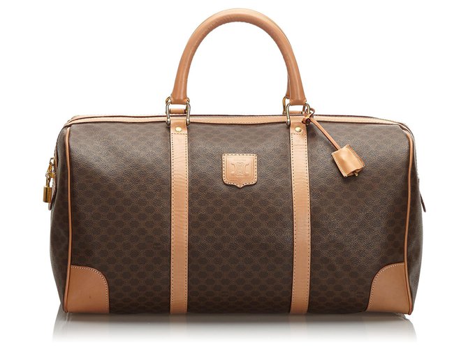 Céline Celine Brown Macadam Travel Bag Dark brown Leather Plastic  ref.173212