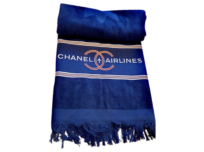 new Chanel towel Navy blue Cotton  ref.173218