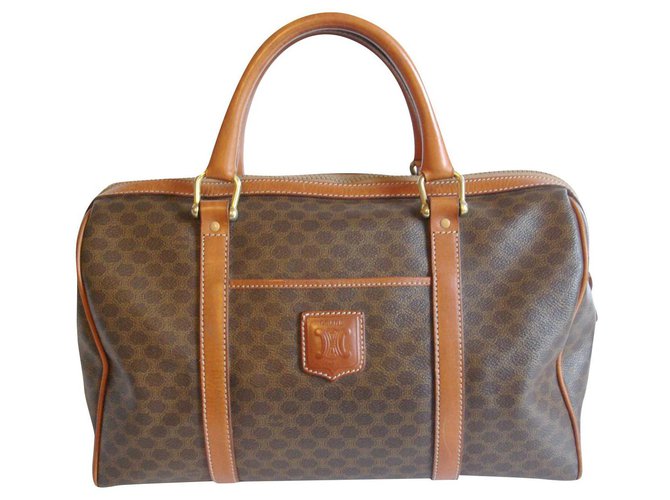 Céline Handbags Dark brown Leather Cloth  ref.173257