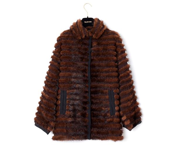 Dolce & Gabbana Casaco de Vison e Seda Marrom Tamanho 38