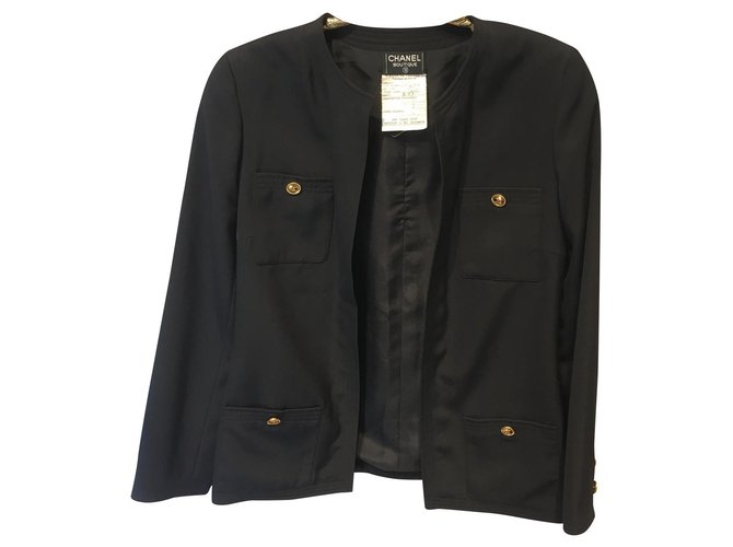 Chanel Jackets Black Cotton Wool  ref.173393