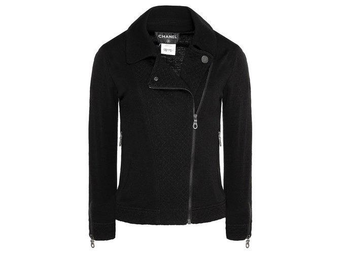 Chanel giacca da motociclista nera Nero Lana  ref.173413