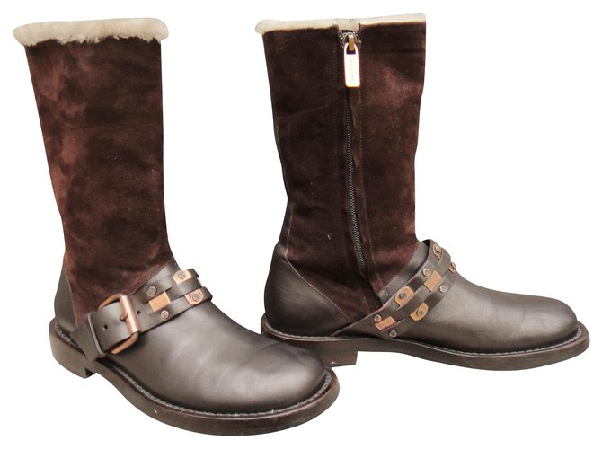 Céline p boots 38 1/2 Dark brown Leather  ref.173495