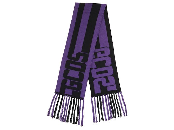 Cachecol GCDS de lã com logo preto e roxo