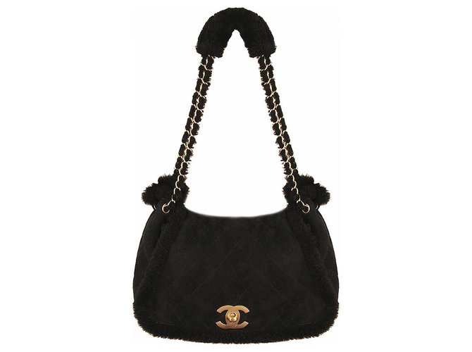 Chanel timeless flap shearling bag Black Suede ref.173617 - Joli