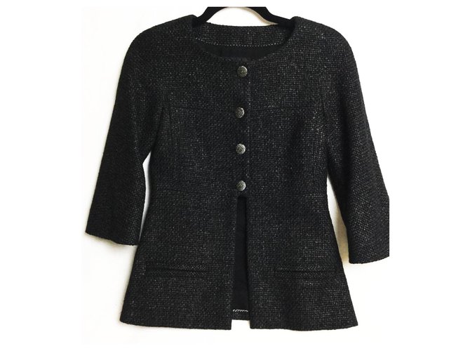 Chanel jaqueta de tweed trançada Preto  ref.173620