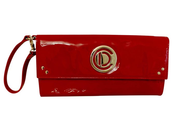 Christian Dior Clutch Dior Rosso Pelle verniciata  ref.173623