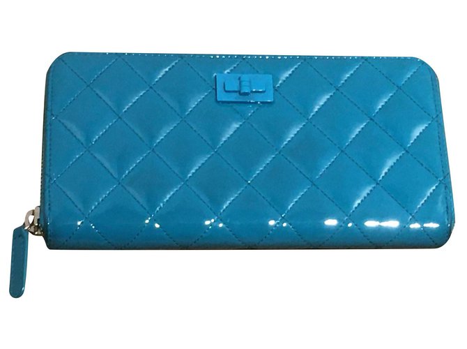 Chanel portefeuilles Cuir vernis Turquoise  ref.173675