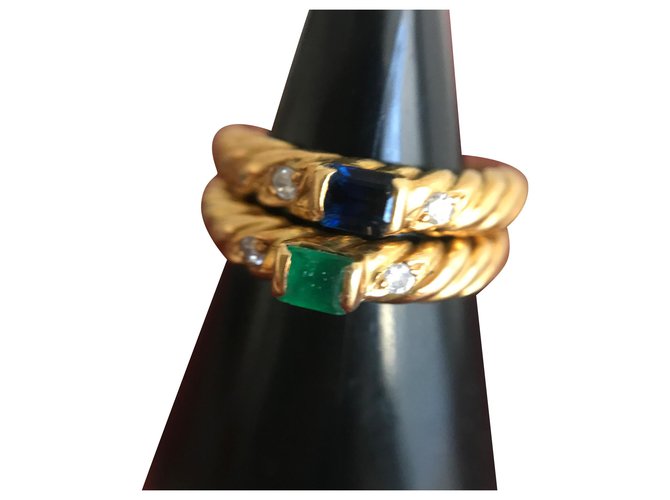 Autre Marque 2 Yellow gold emerald and diamond rings Golden  ref.173686
