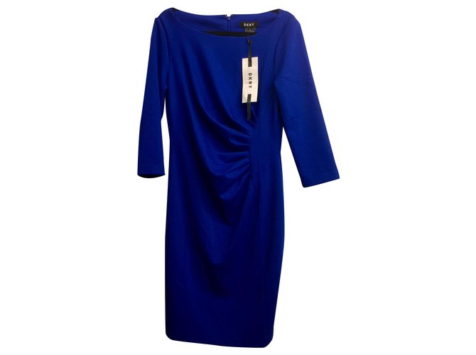 DKNY ponte side ruched blue dress Polyester Viscose Elastane  ref.173689