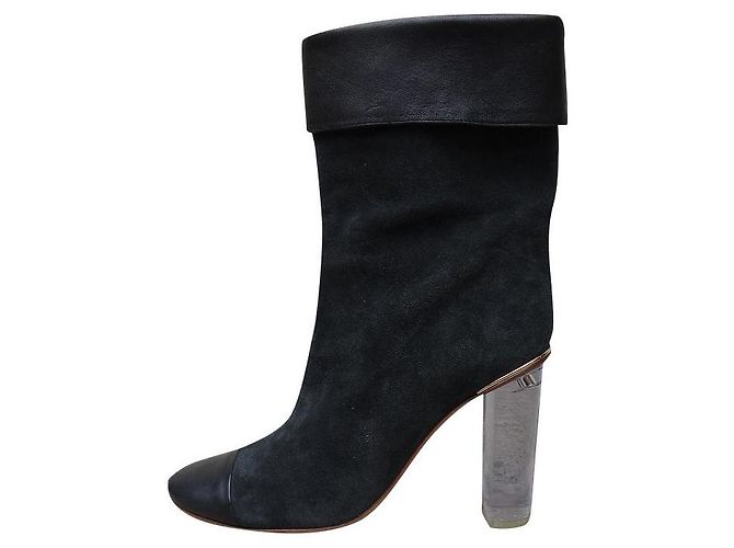 Botines Chloé de cuero negro con tacón transparente Gris antracita
