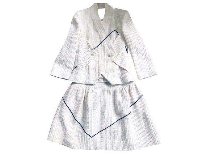 Chanel Terno de saia de padrão geométrico de pista Branco  ref.173768
