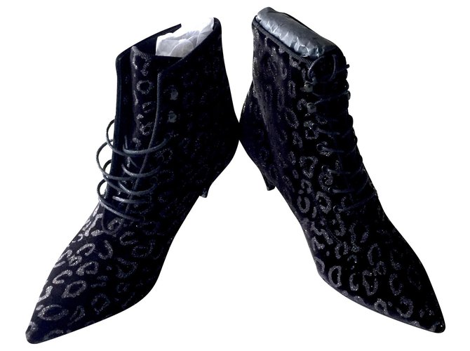 Yves Saint Laurent YSL Leopard Print Boots Multiple colors Velvet  ref.173779