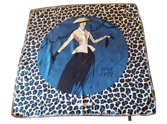 Christian Dior Silk scarves Dark blue  ref.173797