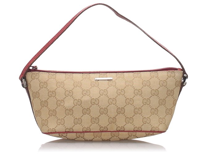 Gucci Brown GG Canvas Boat Red Beige Leather Cloth Cloth  ref.173854