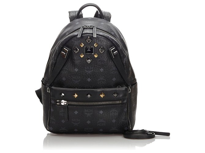 MCM Black Studded Visetos Leather Backpack  ref.173855