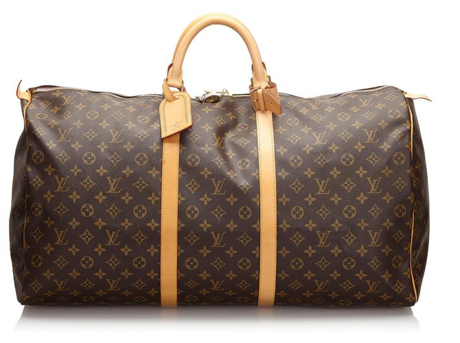 Louis Vuitton Brown Monogram Keepall 60 Leather Cloth  ref.173870