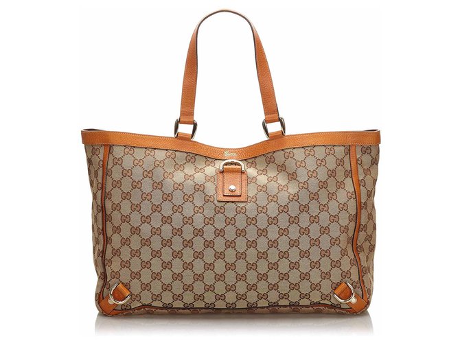 Gucci Brown GG Canvas Abbey D Ring Tote Bag Beige Leather Cloth Cloth  ref.173878
