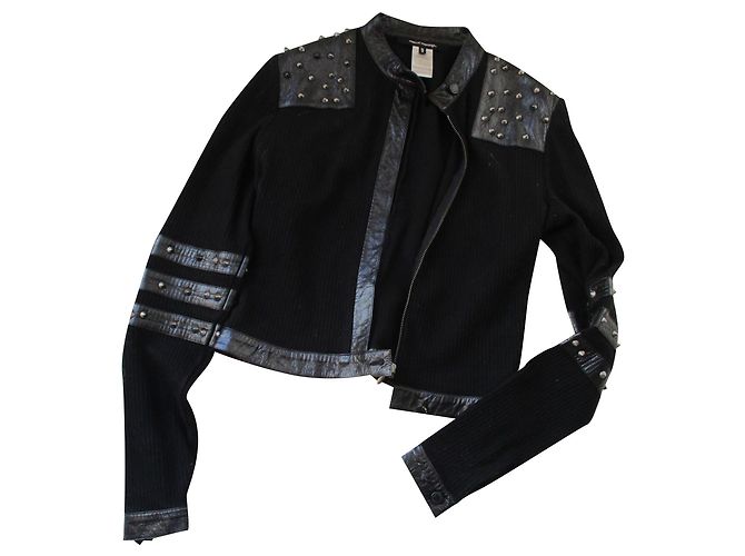 Autre Marque Marcel Marongiu - Baumwolljacke, Leder und Nieten, Taille 40. Schwarz