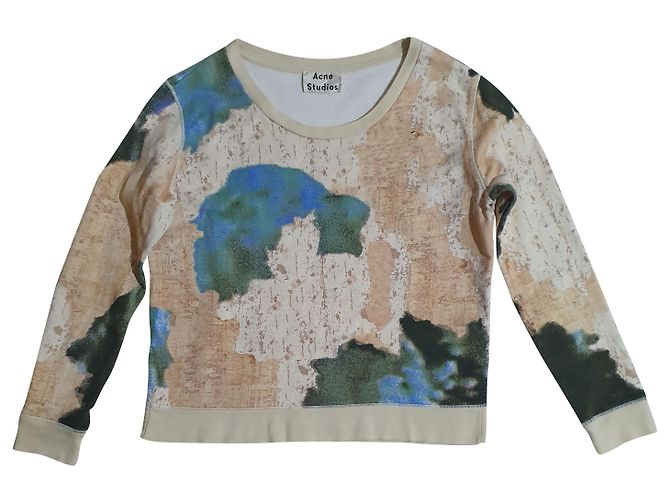 Moletom Acne Studios de algodão bege e verde aqua Multicor