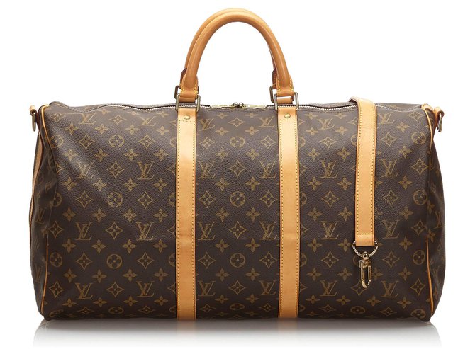 Louis Vuitton Brown Monogram Keepall 50 Leather Cloth  ref.174071
