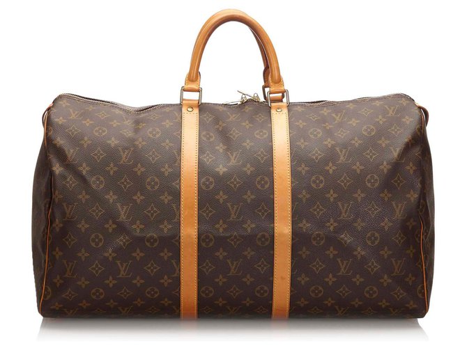 Louis Vuitton Brown Monogram Keepall 55 Leather Cloth  ref.174073