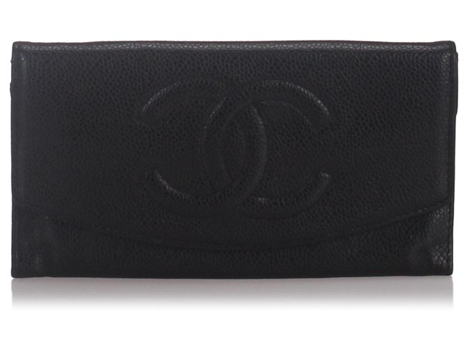 Portafoglio Chanel in pelle con caviale nero  ref.174076