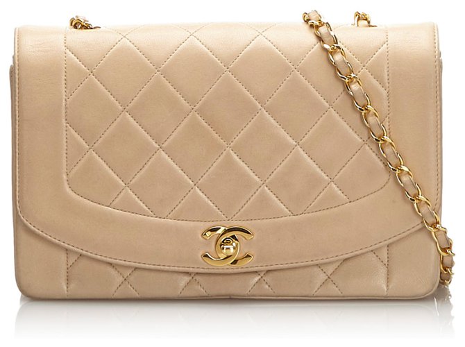 Chanel Brown Diana Flap Crossbody Bag Beige Leather Metal  ref.174092
