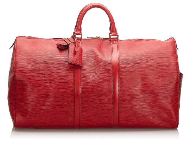 Louis Vuitton Red Monogram Keepall 55 Leather Cloth  ref.174093