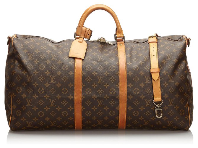 Louis Vuitton Brown Monogram Keepall Bandouliere 60 Leather Cloth  ref.174097