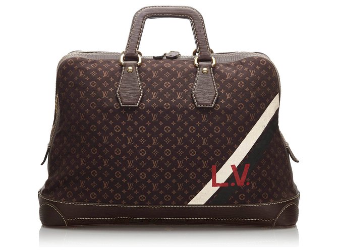 Louis Vuitton Brown Monogram Mini Lin Initiales Isfahan Travel Bag Dark brown Leather Cotton Cloth  ref.174100
