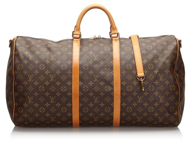 Louis Vuitton Brown Monogram Keepall Bandouliere 60 Leather Cloth  ref.174110