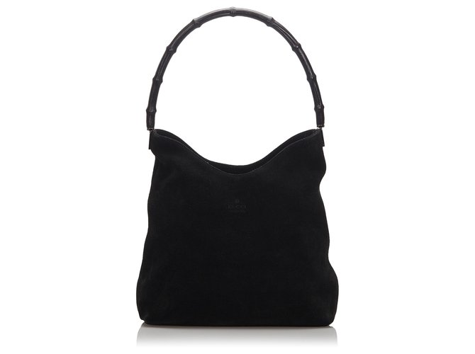 Gucci Black Bamboo Nylon Shoulder Bag Suede Leather  ref.174119