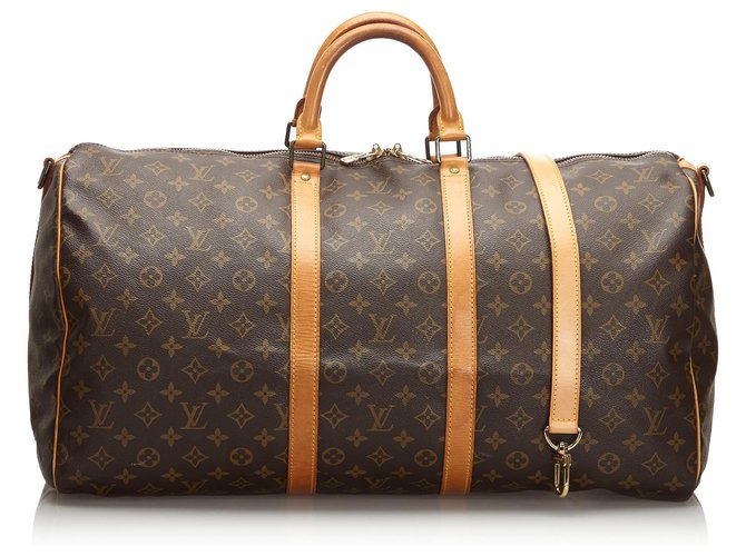Louis Vuitton Brown Monogram Keepall Bandouliere 55 Leather Cloth  ref.174132