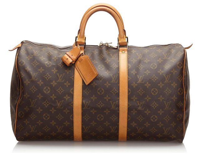 Louis Vuitton Brown Monogram Keepall 50 Leather Cloth  ref.174139