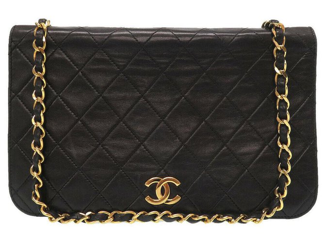 Bolso de hombro con cadena Chanel Negro Cuero  ref.174168
