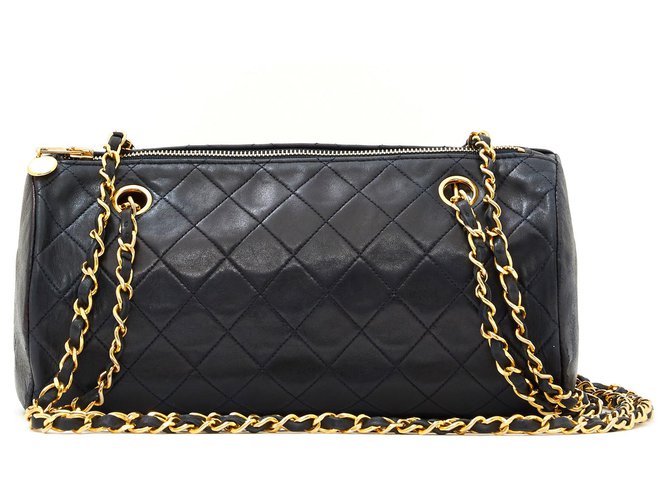 Chanel TIMELESS CLASSIC NAVY Golden Navy blue Leather Chain  ref.174173